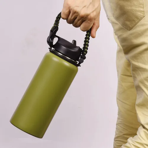 Vista 4 de Wongeto - Porta Mango de Cuerda Paracord con Correa de Hombro, Compatible con Botellas de Agua de Boca Ancha Hydro Flask