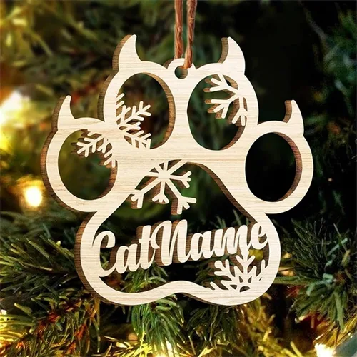 Vista 8 de Adorno de Navidad de pata de perro, adornos personalizados, copos de nieve cortados con láser para árbol de Navidad, adorno de pata de perro