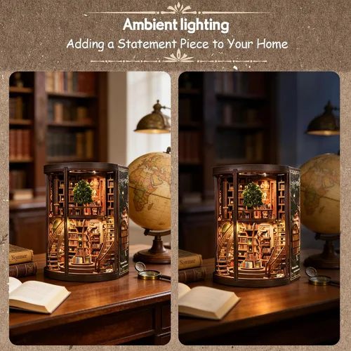 Vista 5 de Rincón de libros de bricolaje, kit de casa en miniatura con luz LED