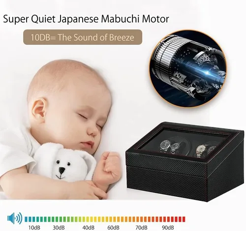 Vista 5 de Enrollador automático de reloj con 4 silenciosas cajas de bobinado de reloj de motor japonés + 6 almohadas flexibles para reloj, funda