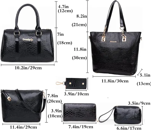 Vista 2 de Juego de 6 bolsas de mano para mujer, con asa superior, bolsa cruzada
