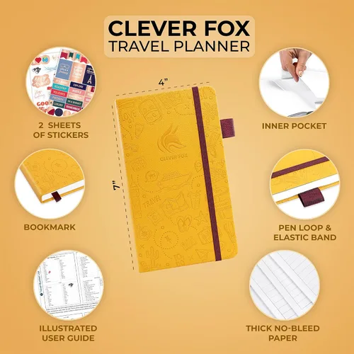 Vista 2 de Clever Fox Bolsillo para diario de viaje, organizador de itinerarios de vacaciones y viajes por carretera, diario de memoria de viaje, cuaderno