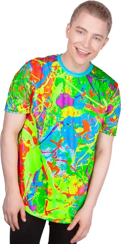 Vista 35 de aofmoka - Camiseta ultravioleta hecha a mano, reactiva a luz negra, con impresión decorativa Crema ácida