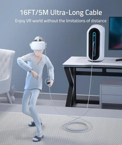 Vista 5 de Syntech Cable de enlace de 16 pies compatible con OculusMeta Quest 2ProPICO 4 accesorios VR, cable de transferencia de datos de alta velocidad