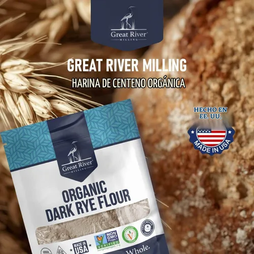 Vista 8 de Great River Milling Harina de centeno oscuro orgánica Grano entero, sin transgénicos, kosher, sin bromatos Sabor terroso para pan de centeno