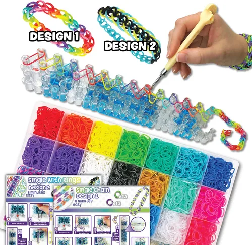 Vista 7 de Rainbow Loom - Juego combinado MEGA, cuenta con más de 7000 bandas de goma coloridas, 2 instrucciones de pulsera, estuche organizador, gran regalo