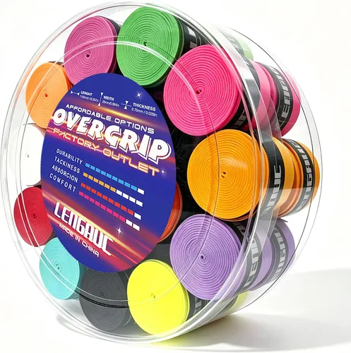 Vista 4 de Tacky Overgrips, para tenis, bádminton, pickleball/remo, paquete de 30/60 unidades, agarre antideslizante y absorbente, colorido, cinta de agarre