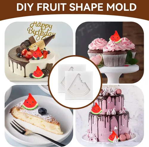 Vista 3 de Moldes de silicona para frutas, molde de chocolate para fondant, 2 piezas, molde de sandía, lindo molde de decoración de tartas, molde de silicona