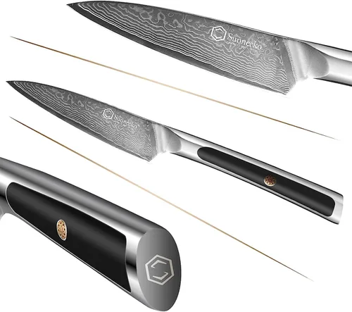 Vista 7 de Sunnecko Cuchillo de pelar de 3.5 pulgadas, cuchillo para frutas con hoja de acero damasquino VG-10 de 67 capas, cuchillo pequeño para pelar