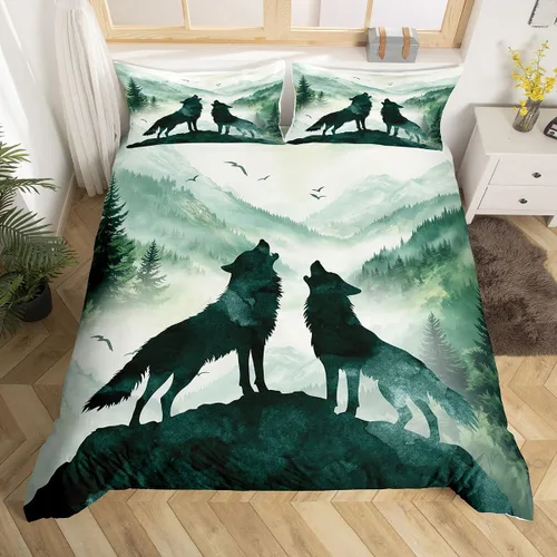 Vista 38 de Funda de edredón de oso de caza, tamaño individual, juego de ropa de cama rústica de animales del bosque para niños y niñas, funda de edredón a Oso