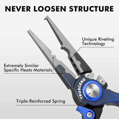 Vista 5 de TRUSCEND Easy Use Lockable Fishing Pliers with Tungsten Carbide Cutter, Innovative Ergonomic Handy Handle, Saltwater Corrosion Resistant Teflon