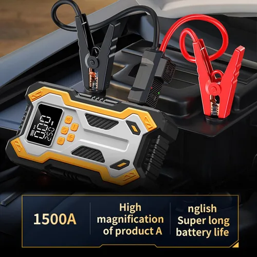 Vista 4 de Luocute Bomba de aire de arranque de automóvil de 1500 A con 8 protecciones de seguridad, 2 puertos USB, 3 modos LED para automóviles, camiones