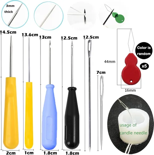 Vista 2 de Kit de 11 Piezas de Agujas para Velas, Herramienta de Inserción de Mecha Moldes Aguja Perforadora con Gancho con Ojo, Aguja para Mechas de Velas