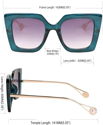 Vista 7 de Feisedy - Lentes de sol de gran tamaño cuadrados a la moda con incrustación de perlas en las patillas ojo de gato para mujer B2625