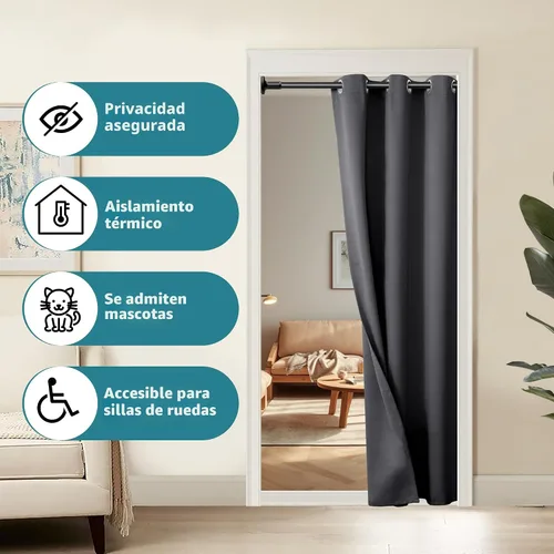 Vista 2 de BGment Cortina de puerta para puerta, cortina de armario para armario abierto, cortina opaca de privacidad con ojales con aislamiento térmico, 1