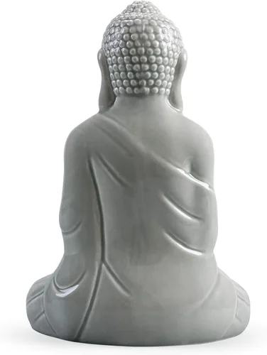 Vista 5 de Figura de Buda rezando de cerámica, estatua mediana serena (11 pulgadas de alto, gris)