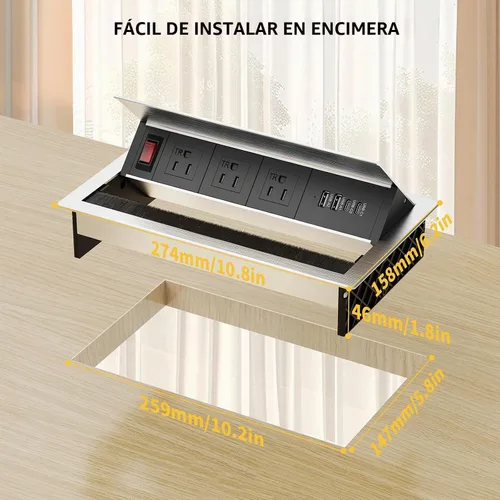 Vista 14 de Kungfuking Regleta de alimentación empotrable con USB C PD 30W, mesa de conferencias, caja de conectividad giratoria con interruptor y carcasa