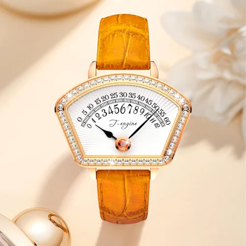 Vista 3 de T-ENGINE Relojes de pulsera para mujer, relojes de pulsera de cuarzo para mujer, correa de cuero, esfera en forma de abanico con superficie