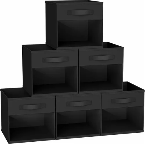 Vista 20 de DIMJ Cubo de almacenamiento, 6 paquetes de contenedores plegables con asas, contenedores de tela para organización, cubos organizadores