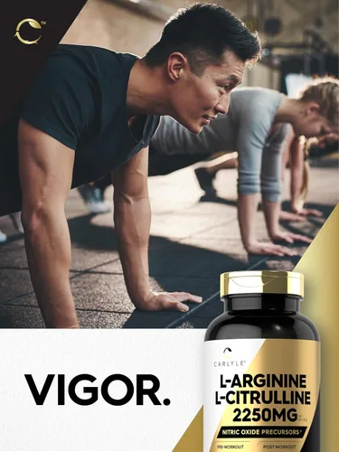 Vista 7 de Carlyle L-Arginina L-Citrulina Suplemento 2250 mg 240 cápsulas en polvo Precursores de óxido nítrico Forma libre Sin OMG y sin gluten