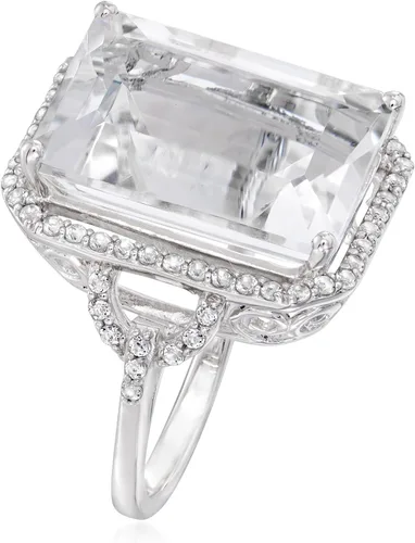 Vista 3 de Ross-Simons Anillo de cristal de roca de 16.00 quilates con topacio blanco de .60 qt t t en plata de ley