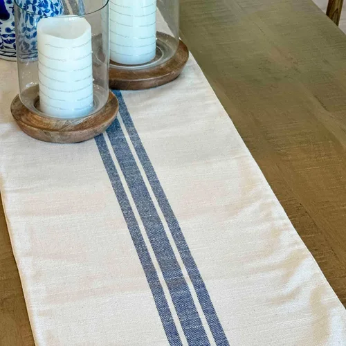 Vista 3 de Piper Classics Market Place - Camino de mesa de 54 pulgadas con diseño de rayas de grano azul