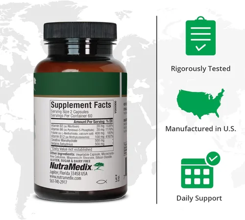 Vista 2 de NutraMedix Methyl Complete - Cápsulas completas de metilación y apoyo energético - Vitamina B2, B6, B12 y folato - con monohidrato de creatina