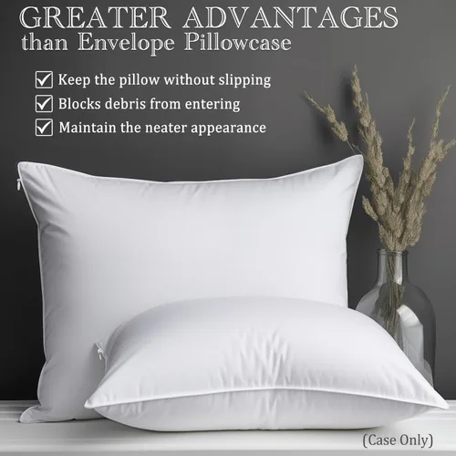 Vista 2 de Protectores de almohada con cremallera, tamaño estándar, fundas de almohada 100% algodón para cabello y piel, protector de almohada suave y cómodo