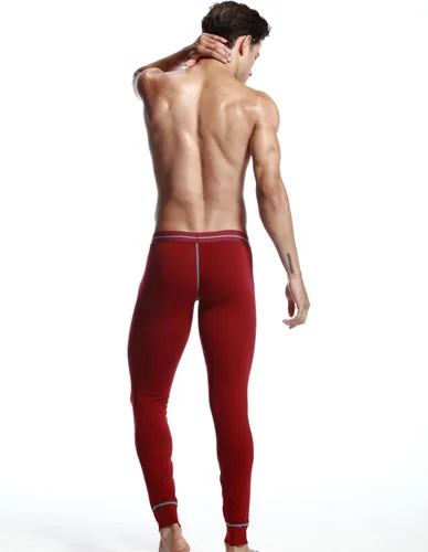 Vista 2 de SEOBEAN Low Rise Pantalones de ropa interior para hombre largo John algodón rojo oscuro 2276