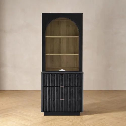 Vista 11 de mopio Brooklyn – Cómoda de 3 cajones para dormitorio, cómoda organizadora de madera, estilo granja moderna, mesita de noche alta, seguridad Nogal