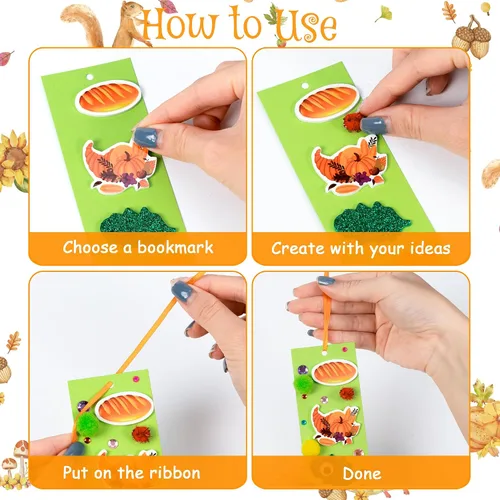 Vista 4 de 32 juegos de marcadores de otoño DIY kit de manualidades de otoño en blanco con hojas de arce y ojos meneantes, calcomanías de espuma con pompones