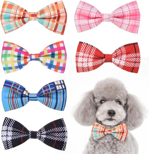 Vista 8 de PAWCHIE Corbatas de moño para perro de Halloween, 6 piezas, lindo collar de perro, accesorios de collar de aseo ajustable, pajaritas para perros