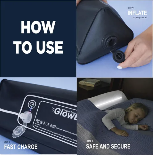 Vista 2 de Riel de cama de viaje – Parachoques de cama inflable para un sueño seguro y protección contra caídas Se adapta a camas individuales