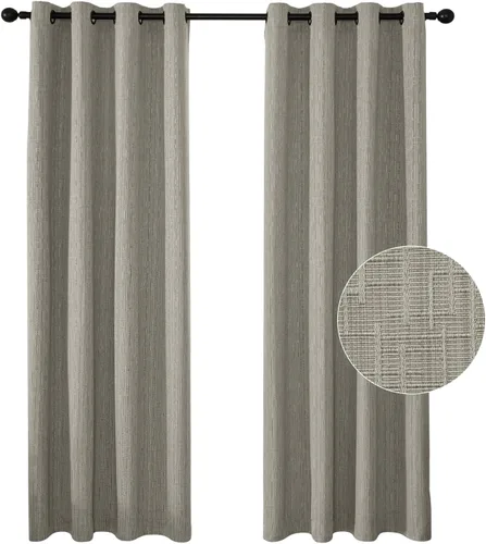 Vista 9 de Cortinas de lino jacquard de 63 pulgadas de largo, 2 paneles, cortinas gruesas de lino sintético mezclado, cortinas texturizadas de arpillera