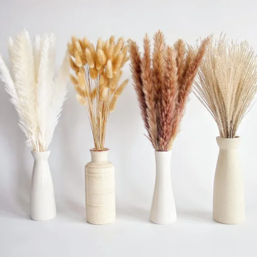 Vista 3 de 100 piezas pequeñas de hierba de pampas boho, 17" pampas secadas naturalmente, decoración de hierba de pampas para bodas, decoraciones de fiesta