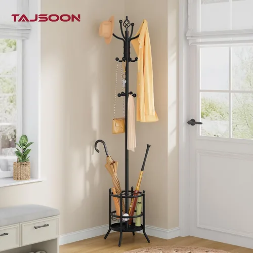 Vista 3 de Perchero con Soporte para Paraguas, Árbol de Abrigos Independiente con 16 Ganchos, Soporte para Perchero para Sala de Estar, Dormitorio, Oficina