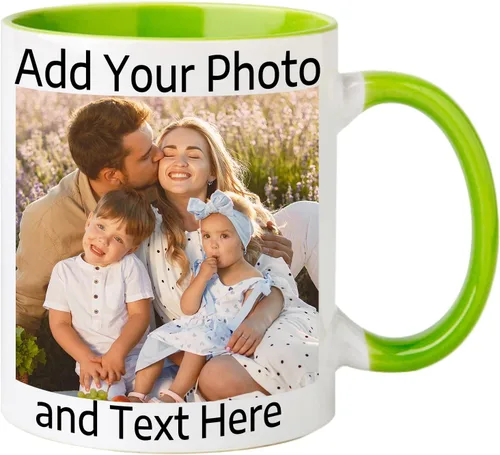 Vista 18 de OELTTG Tazas de café novedosas, taza personalizada con nombre y logotipo de texto fotográfico, taza personalizada de 11 onzas en ambos lados