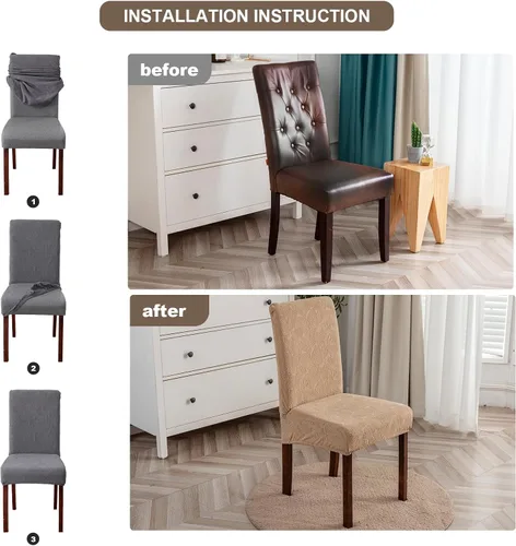 Vista 16 de Fundas impermeables para sillas de comedor, fundas elásticas para sillas Parsons, para comedor, cocina, funda protectora para silla de comedor