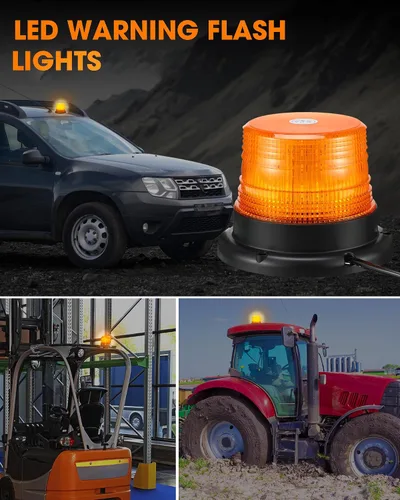 Vista 6 de Leelosp Paquete de 3 60 luces LED estroboscópicas de 12 V-24 V, luz estroboscópica intermitente de seguridad ámbar con cable magnético y recto de 16