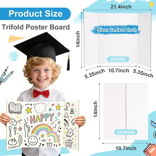 Vista 3 de 12 tableros pequeños de póster triple, tablero de presentación de 21.4 x 14 pulgadas, con cintas de doble cara y cartón, tableros de proyectos