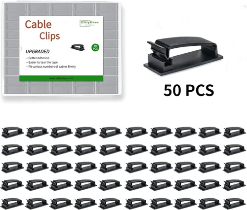Vista 6 de Clips para cables, 50 unidades, clips autoadhesivos para organizar cables, organizador de cables, soportes para cables para electrodomésticos, PC