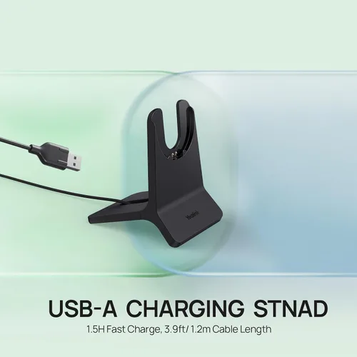 Vista 3 de Yealink WH68 - Auriculares inalámbricos híbridos DECT y Bluetooth ANC con micrófono Charging Stand,6 AI Mics,Noise Cancelling Headphones,32H