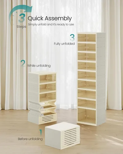 Vista 3 de SONGMICS Organizador plegable de almacenamiento de zapatos para armario, armario apilable para tenis con puerta magnética, contenedores grandes