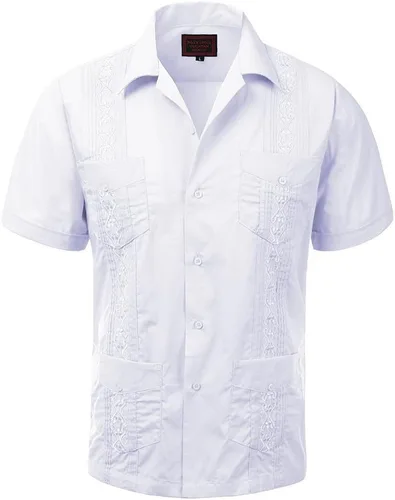 Vista 26 de vkwear Guayabera - Camisa de vestir casual con botones y manga corta para hombre