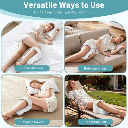 Vista 5 de Almohada de rodilla para personas que duermen de lado Alineación de columna vertebral y soporte de cadera con espuma viscoelástica ajustable
