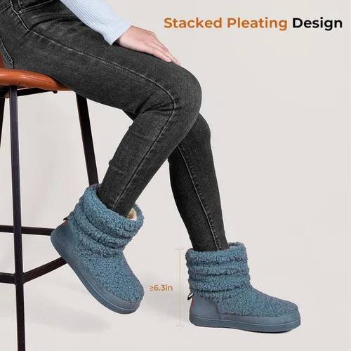Vista 4 de HomeTop Pantuflas para botas de mujer con espuma viscoelástica cálida, para interiores y exteriores, con suela de goma