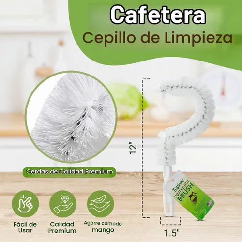 Vista 2 de Cepillo de limpieza para cafetera, curvado, antiarañazos, cerdas