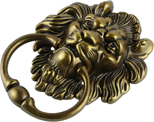 Vista 2 de MOLIGOU Aldaba de puerta con cabeza de león, aldaba decorativa para puerta delantera de 6 pulgadas, manija de anillo de puerta de león antiguo