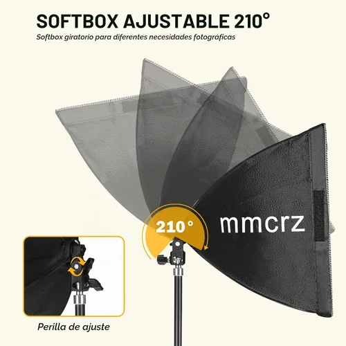 Vista 3 de Paquete de 2 kits de iluminación profesional Softbox, luces de estudio de 16 x 16 pulgadas con bombillas LED E27 de 85 W 2700-6500 K, iluminación