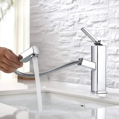 Vista 7 de KAIYING Grifo de lavabo de baño con rociador extraíble, grifo mezclador de lavabo de una sola manija para agua fría y caliente, grifo de fregadero